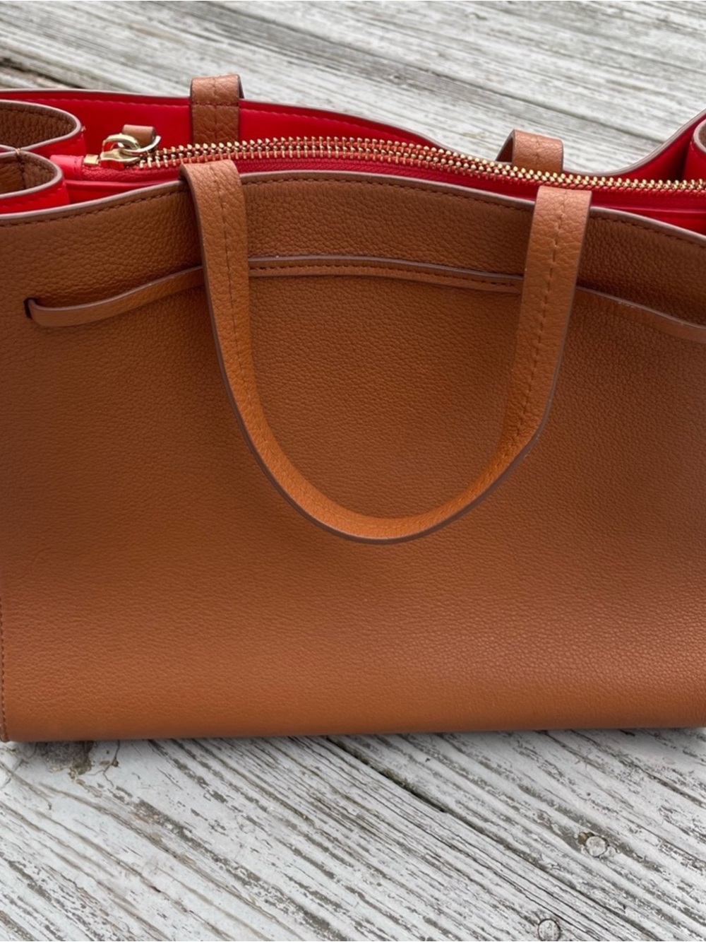 kate spade Cognac Brown Leather Tote with Red Interior - Picture 4 of 7
